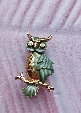 Брошь с эмалью сова