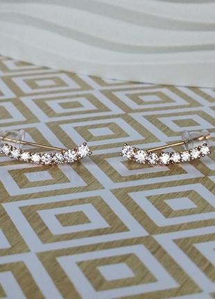 Трендові сережки клаймбери ксюпінг xuping медзолото позолота з камінцями