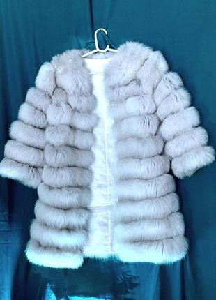 Шуба песець 80см білий напівшуба натуральне хутро поперечка рукави і низ відстебується
