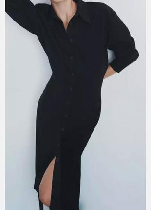 Стильное черное миди платье на пуговицах zara