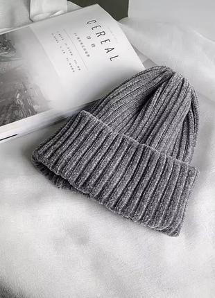 Зимняя шапка женская, серая женская шапка, теплая женская шапка, вязаная шапка из синели