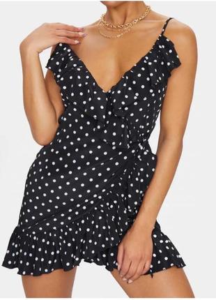 Классное легкое платье в горошек на запах