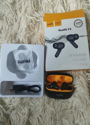 Беспроводные вакумные наушники realfit f3, активное шумоподавление, bluetooth 5.4,4 микрофона, черные