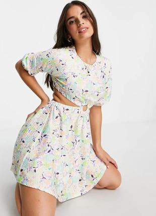Текстурированная мини-платье asos design в цветочный принт