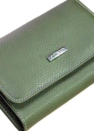 Кошелек кожаный с монетницей оливковый arietti 9*15*3 (турция)