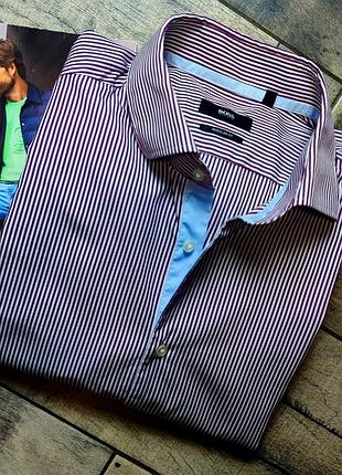 Мужская элегантная хлопковая  рубашка  hugo boss оригинал германия в бордовом цвете в полоскуразмер 43(xl)