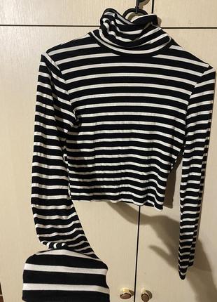 Водолазка с горлом укороченная /кпоп с длинным рукавом полосатый zara bershka