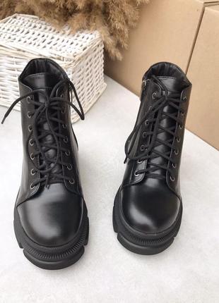 Шкіряні зимові чорні 🥾 черевики на шнурках7 фото