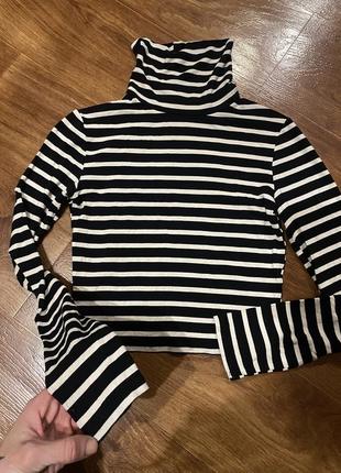 Водолазка з горлом вкорочена /кпоп топ з довгим рукавом смугастий zara bershka