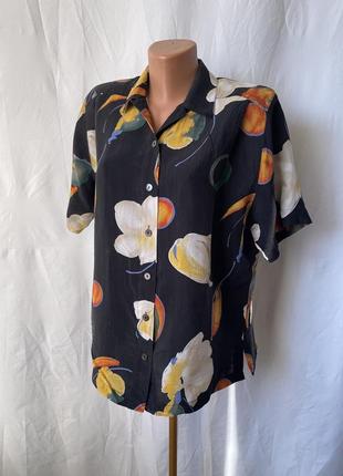 Винтаж яркая блуза короткий рукав винтаж ретро блузон купоны крупные цветы подплечики 90е sommermann вискоза купро