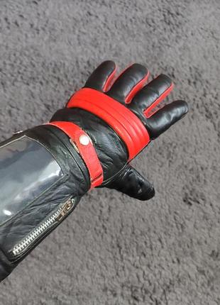 Кожаные теплые черно-красные мото перчатки краги.