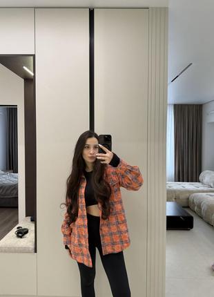 Помаранчева сорочка в клітинку з вареним ефектом рубашка