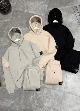 Спортивный костюм stone island утеплен мужской черный / серый / бежевый