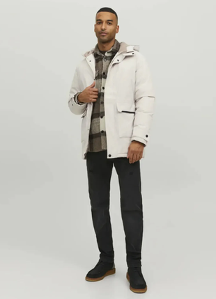Куртка пуховик парка с подкладкой мужская белая jack&top tiko white jjetiko parka sn