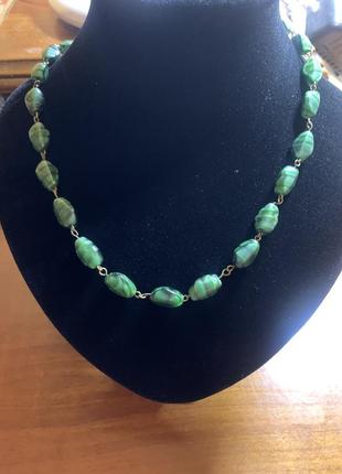 Бусы винтажные , малахитовое стекло