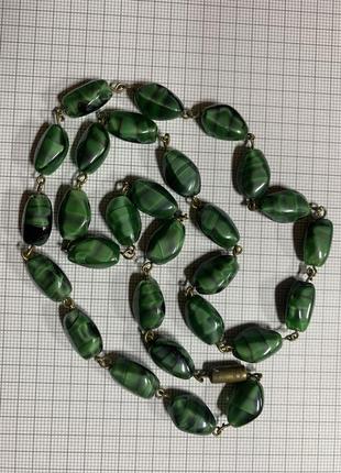Бусы винтажные , малахитовое стекло