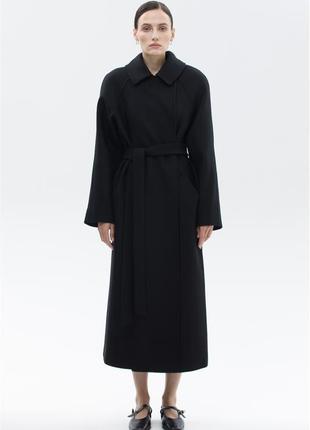 Женское шерстяное черное пальто xs-s