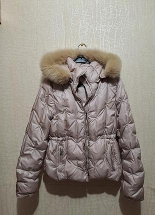 Оригинальная бежевая куртка пуховик с капюшоном max mara пух