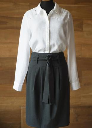 Серая шерстяная юбка миди женская hugo boss, размер xl, 2xl