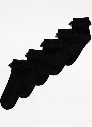 Хлопковые черные кружевные носки, 5 шт