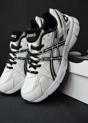 Мужские белые кроссовки asics gel kahana 8 кожаные,текстильные, веселые, осенние,весная,осень, демисезон