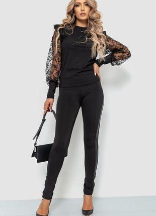 Лосины цвет черный со вставками из кожзама