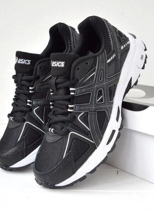Черные мужские стильные комфортные кроссовки asics весна-осень, демисезон,кожа с сеткой, весенние, осенние