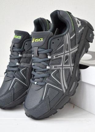 Стильные удобные мужские серые кроссовки asics gel кожа,сетка,весна-осень,весенние,осесненные, демисезонные