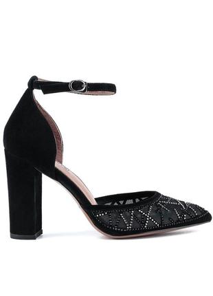 Босоножки женские замшевые черные на высоком каблуке закрыты 727л