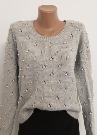 Свитер с жемчугом  30%шерсти 2