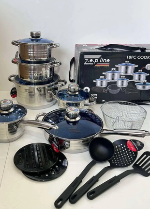 Набор кастрюль из нержавеющей стали zepline zp-076 18 предметов.о+