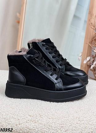 Кроссовки, черные, натуральная кожа/замша, зима