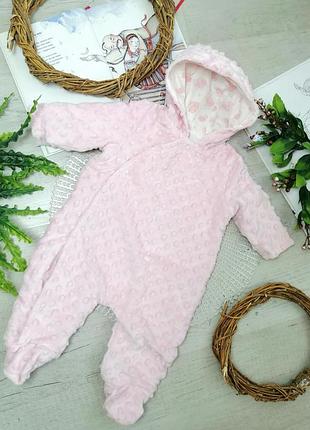 Чоловічок рожевий плюшевий з пухирцями з капюшоном tu на 3-6 міс на зростання 56-62 см