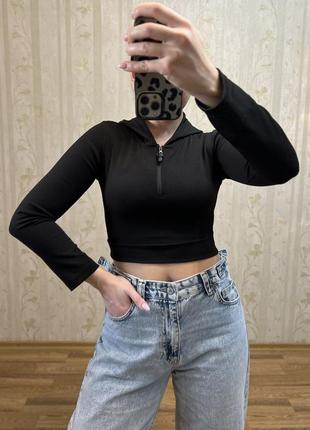 Кофта з капюшоном в рубчик 🖤