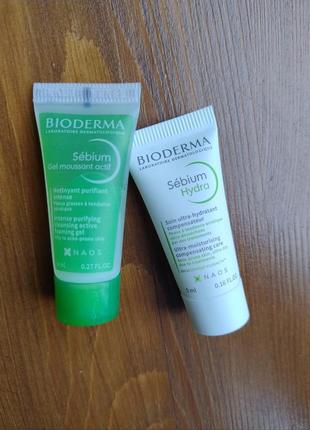 Bioderma sebium набір гель для вмивання активний та базовий+крем зволожуючий матуючий