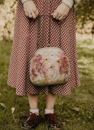 Авторська сумочка українська сумка валяна з вовни, сумочка з фермуаром.