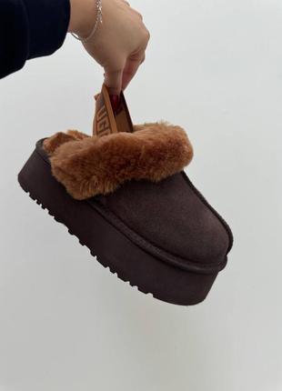 Ugg disquette коричневые на резинке натуральная замша мех