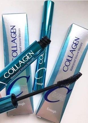 Водостойкая подкручивающая тушь для ресниц черная enough collagen waterproof volume mascara 9 г