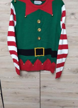 Мужской новогодний свитер, кофта санта клауса, эльфа, помощника деда мороза, s-m