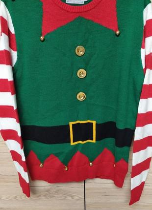 Мужской новогодний свитер, кофта санта клауса, эльфа, помощника деда мороза, s-m