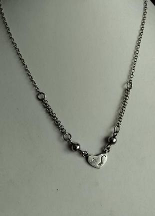 Kipring серебряное колье сердечко с крошкой бриллиантом