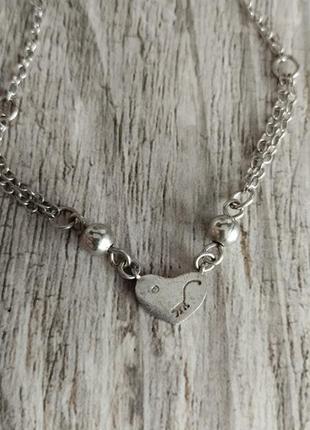 Kipring серебряное колье сердечко с крошкой бриллиантом