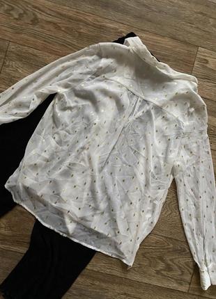 Шифоновая рубашка h&m, рубашка с принтом, блуза с бантом легкая, блуза с галстуком 2