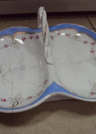 Тарілка блюдо таця з ручкою карл тільш порцеляна візерунок квіточки porzellanfabrik c.tielsch сілезі