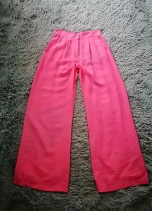 Длинные широкие брюки палаццо лён на высокой посадке классный удобный крой с карманами