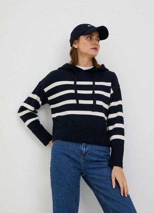 Светрик чорний у білу смужку з капюшоном від primark