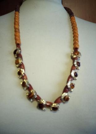 Шикарные длинные бусы на шею- крупное украшение хенд мейд винтаж этно бохо