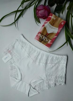 Чарівні жіночі трусики розмір хл- 50 wolbar eco-to білі бавовняні з мереживом волбар