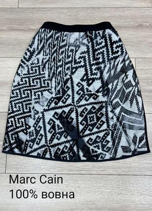 Marc cain теплая вязаная шерстяная короткая мини юбка этатно принт бохо черная серая 100% шерсть