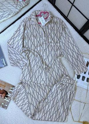 Пижама женская с брюками шелковая брюки рубашка зимняя на зиму домашний костюм черная белая голубая розовая2 фото